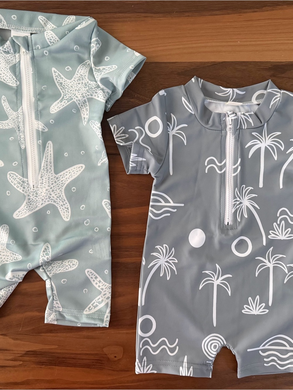 Kids Short Sleeve Zip Front Rash Guard Swimsuit - Seafoam & Gray